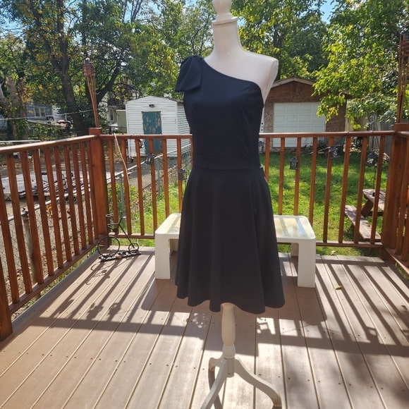 JASAMBAC Black Bow One Shoulder Cocktail Short Dress size M NWT - Picture 12 of 14